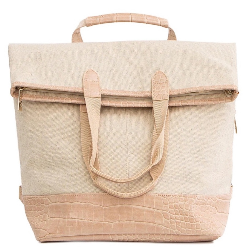BEIS Convertible Backpack weekender in Beige and Pink Croc trim - rare find